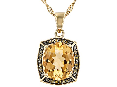 Citrine With Yellow Diamond 18k Yellow Gold Over Sterling Silver Pendant With Chain 3.51ctw