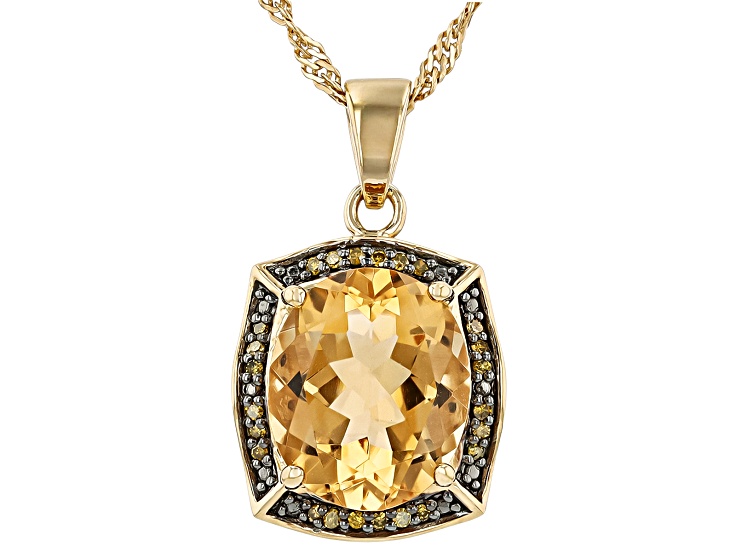 Citrine With Yellow Diamond 18k Yellow Gold Over Sterling Silver Pendant With Chain 3.51ctw