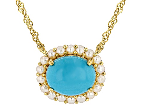 Sleeping Beauty Turquoise 18k Yellow Gold Over Sterling Silver Necklace