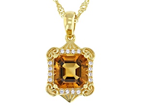 Madeira Citrine With White Zircon 18k Yellow Gold Over Sterling Silver Pendant With Chain 2.15ctw