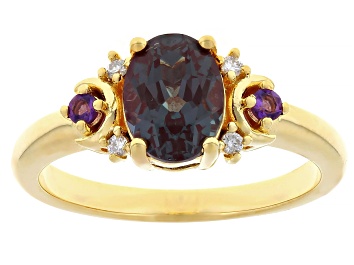 Picture of Blue Lab Created Alexandrite 18k Yellow Gold Over Silver Ring 1.38ctw