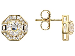 White Strontium Titanate With White Zircon 18k Yellow Gold Over Sterling Silver Earrings 2.95ctw