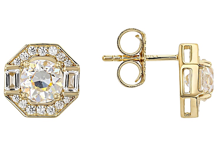 White Strontium Titanate With White Zircon 18k Yellow Gold Over Sterling Silver Earrings 2.95ctw