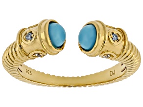 Blue Sleeping Beauty Turquoise 18k Yellow Gold Over Silver Ring 0.07ctw