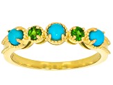 Blue Sleeping Beauty Turquoise With Chrome Diopside 18k Yellow Gold Over Sterling Silver Ring .12ctw