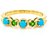Blue Sleeping Beauty Turquoise With Chrome Diopside 18k Yellow Gold Over Sterling Silver Ring .12ctw