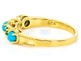 Blue Sleeping Beauty Turquoise With Chrome Diopside 18k Yellow Gold Over Sterling Silver Ring .12ctw