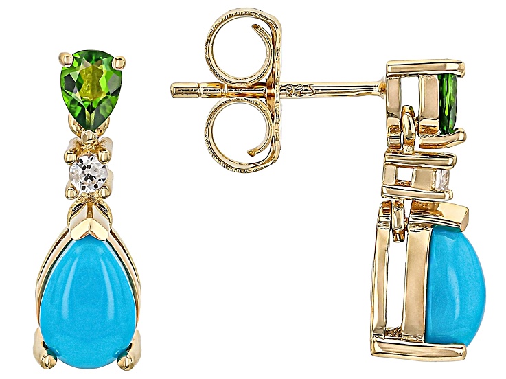 Sleeping Beauty Turquoise 18k Yellow Gold Over Sterling Silver Earrings 0.29ctw