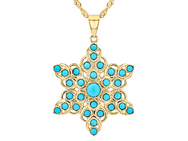 Blue Sleeping Beauty Turquoise 18k Yellow Gold Over Sterling Silver Pendant With Chain