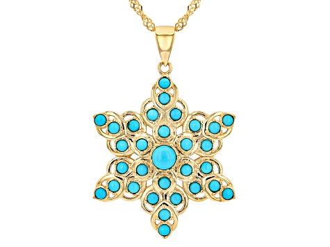 Blue Sleeping Beauty Turquoise 18k Yellow Gold Over Sterling Silver Pendant With Chain
