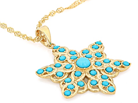 Blue Sleeping Beauty Turquoise 18k Yellow Gold Over Sterling Silver Pendant With Chain