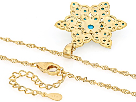 Blue Sleeping Beauty Turquoise 18k Yellow Gold Over Sterling Silver Pendant With Chain