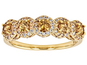 Brown Imperial Zircon With White Zircon 18k Yellow Gold Over Sterling Silver Ring 1.34ctw