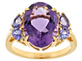 Canela Amethyst With Tanzanite And White Zircon 18k Yellow Gold Over Sterling Silver Ring 5.16ctw