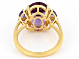 Canela Amethyst With Tanzanite And White Zircon 18k Yellow Gold Over Sterling Silver Ring 5.16ctw