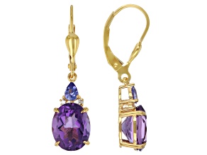 Canela Amethyst With Tanzanite & White Zircon 18k Yellow Gold Over Sterling Silver Earrings 4.26ctw