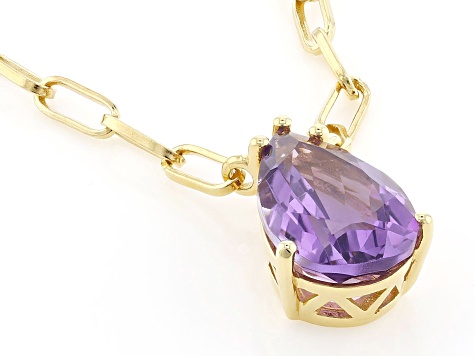 Purple Canela Amethyst 18k Yellow Gold Over Sterling Silver Paperclip Necklace 3.12ct