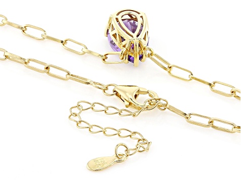 Purple Canela Amethyst 18k Yellow Gold Over Sterling Silver Paperclip Necklace 3.12ct