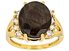 Golden Sheen Sapphire With White Zircon 18k Yellow Gold Over Sterling Silver Ring 8.76ctw