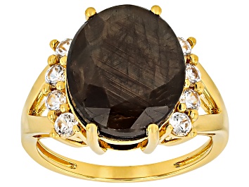 Picture of Golden Sheen Sapphire With White Zircon 18k Yellow Gold Over Sterling Silver Ring 8.76ctw