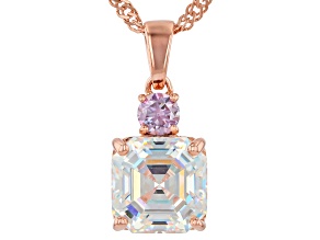 White Strontium Titanate With Pink Moissanite 18k Rose Gold Over Silver Pendant W/Chain 3.63ctw