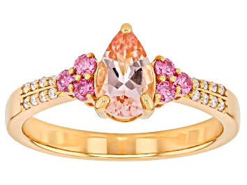 Picture of Peach Morganite 18k Yellow Gold Over Sterling Silver Ring 0.87ctw
