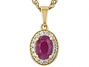John Saul Ruby With White Zircon 18k Yellow Gold Over Sterling Silver Pendant With Chain 1.23ctw
