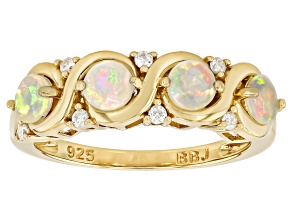 Multi-Color Ethiopian Opal With Moissanite 18k Yellow Gold Over Sterling Silver Ring 0.64ctw