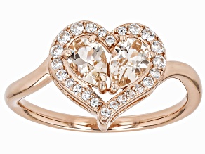 Peach Morganite With White Zircon 18k Rose Gold Over Sterling Silver Heart Ring 0.78