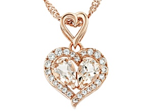 Morganite With White Zircon 18k Rose Gold Over Sterling Silver Heart Pendant With Chain 0.76ctw