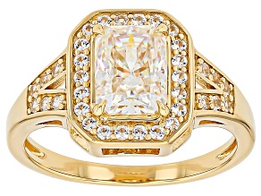 White Strontium Titanate With White Lab Sapphire 18k Yellow Gold Over Sterling Silver Ring 2.78ctw
