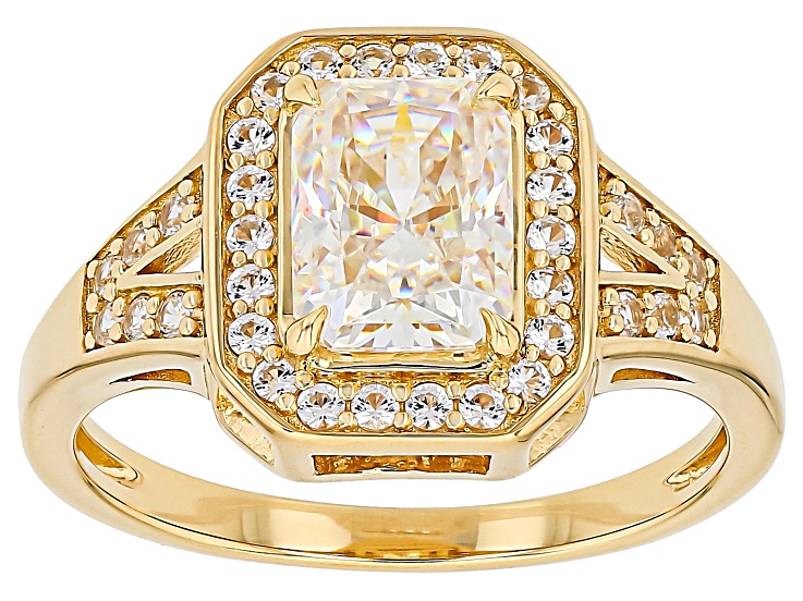 White Strontium Titanate With White Lab Sapphire 18k Yellow Gold Over Sterling Silver Ring 2.78ctw