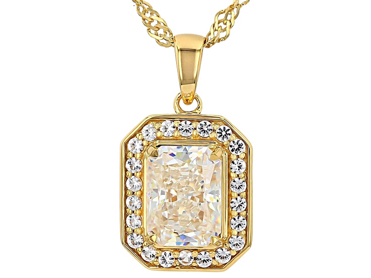 White Strontium Titanate 18k Yellow Gold Over Sterling Silver Pendant With Chain 2.56ctw