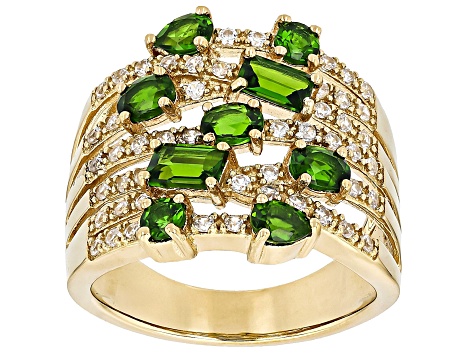 Chrome Diopside With White Zircon 18k Yellow Gold Over Sterling