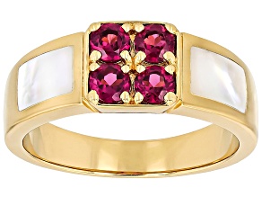 Grape Color Garnet With White Mother-Of-Pearl 18k Yellow Gold Over Sterling Silver Ring 0.68ctw