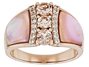 Peach Morganite, Pink Mother of Pearl, White Zircon 18k Rose Gold Over Sterling Silver Ring 1.07ctw