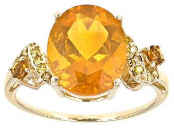 Picture of Orange Mexican Fire Opal 14k Yellow Gold Ring 3.28ctw