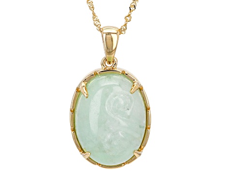 Green Jadeite 14k Yellow Gold Pendant with Chain