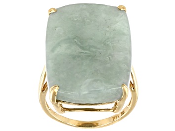 Picture of Green Carved Jadeite 14k Yellow Gold Ring 25x18mm