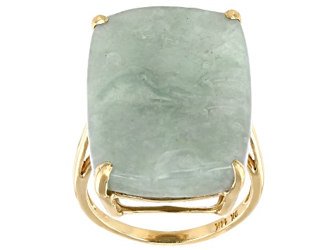 Green Carved Jadeite 14k Yellow Gold Ring 25x18mm