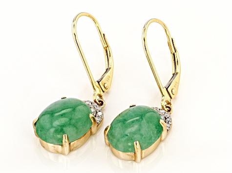 Green Jadeite 14k Yellow Gold Earrings .09ctw - WPG062 | JTV.com