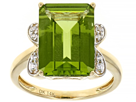 Green Peridot 14k Yellow Gold Ring 6.16ctw