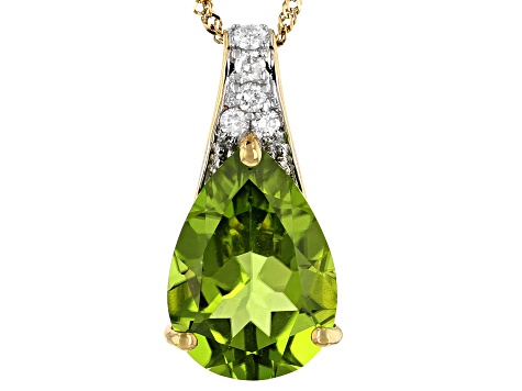 Green Peridot 14k Yellow Gold Pendant with Chain 4.77ctw