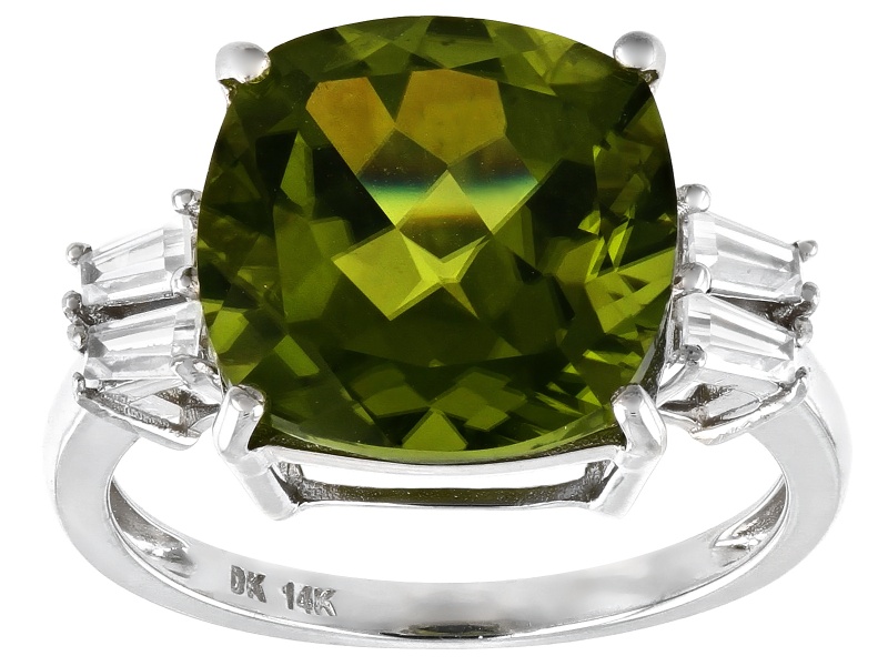 Must Have Green Peridot Rhodium Over 14k White Gold Ring 7.62ctw from