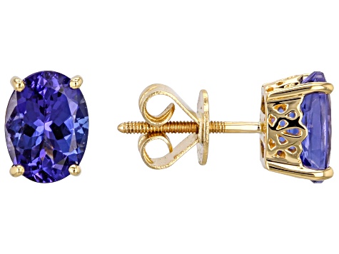 Blue Tanzanite 18k Yellow Gold Stud Earrings 2.13ctw