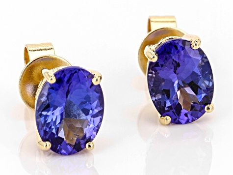 Blue Tanzanite 18k Yellow Gold Stud Earrings 2.13ctw