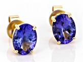 Blue Tanzanite 18k Yellow Gold Stud Earrings 2.13ctw