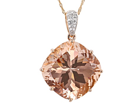 Peach Morganite 14k Rose Gold Pendant With Chain 24.74ctw