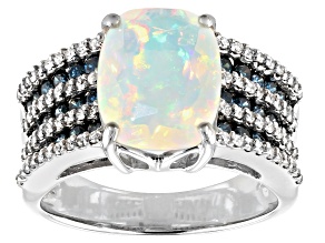 Ethiopian Opal Rhodium Over 14K White Gold Ring 2.59ctw