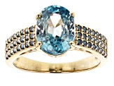 Blue Zircon 14k Yellow Gold Ring 4.08ctw